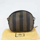 FENDI Pecan Canvas Shoulder Bag PVC Black Brown gold Auth ar13856-12