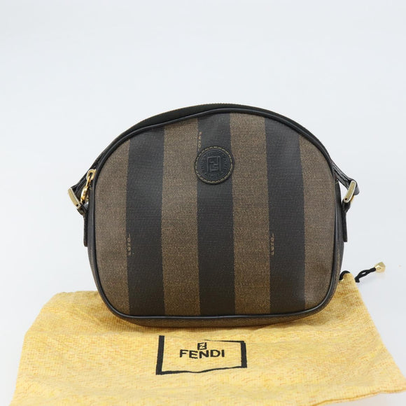 FENDI Pecan Canvas Shoulder Bag PVC Black Brown gold Auth ar13856