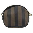 FENDI Pecan Canvas Shoulder Bag PVC Black Brown gold Auth ar13856-2