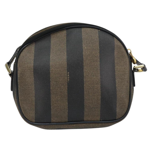 FENDI Pecan Canvas Shoulder Bag PVC Black Brown gold Auth ar13856