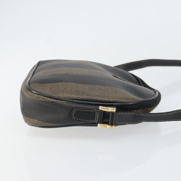FENDI Pecan Canvas Shoulder Bag PVC Black Brown gold Auth ar13856