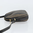 FENDI Pecan Canvas Shoulder Bag PVC Black Brown gold Auth ar13856-4