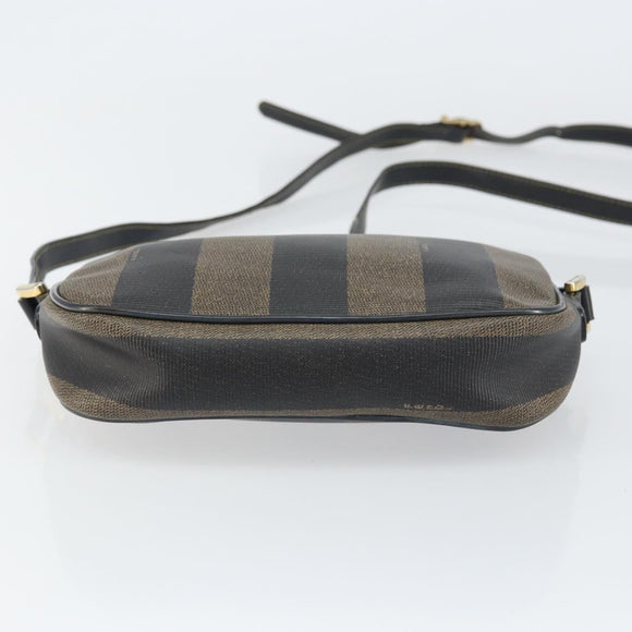 FENDI Pecan Canvas Shoulder Bag PVC Black Brown gold Auth ar13856