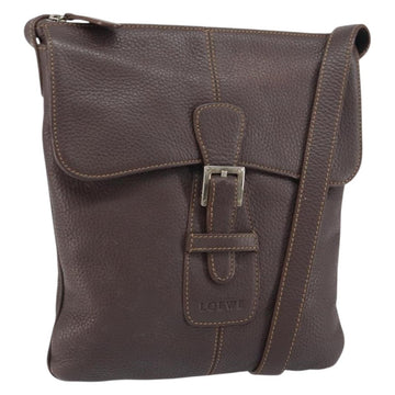 LOEWE Shoulder Bag Leather Silver Brown Auth ar13857