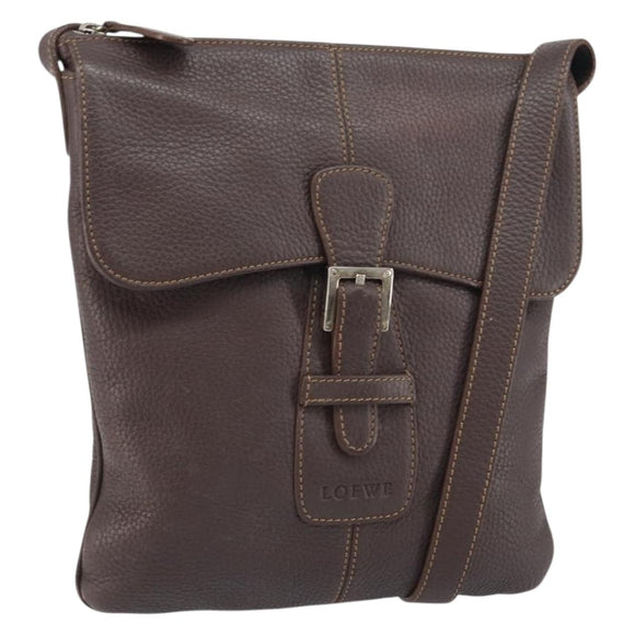 LOEWE Shoulder Bag Leather Silver Brown Auth ar13857