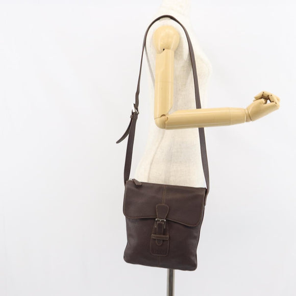 LOEWE Shoulder Bag Leather Silver Brown Auth ar13857