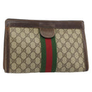 GUCCI GG Supreme Web Sherry Line Bag PVC Beige Red 37 014 2125 Auth ar13858-1