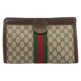 GUCCI GG Supreme Web Sherry Line Bag PVC Beige Red 37 014 2125 Auth ar13858 - 0