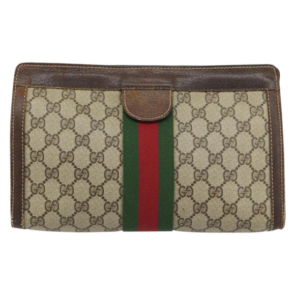 GUCCI GG Supreme Web Sherry Line Bag PVC Beige Red 37 014 2125 Auth ar13858