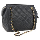 CHANEL Matelasse Chain Shoulder Bag Caviar Skin Black Gold CC Auth ar13862-1