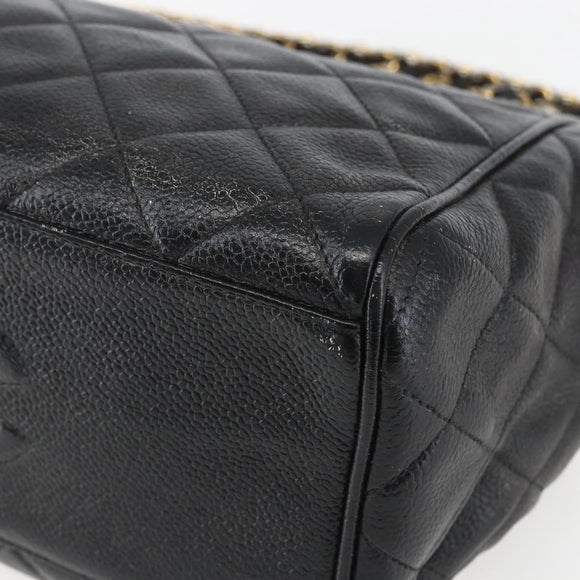 CHANEL Matelasse Chain Shoulder Bag Caviar Skin Black Gold CC Auth ar13862