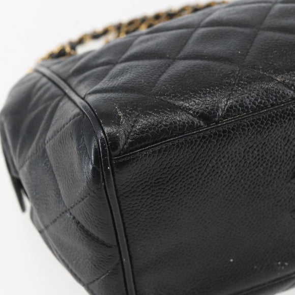 CHANEL Matelasse Chain Shoulder Bag Caviar Skin Black Gold CC Auth ar13862