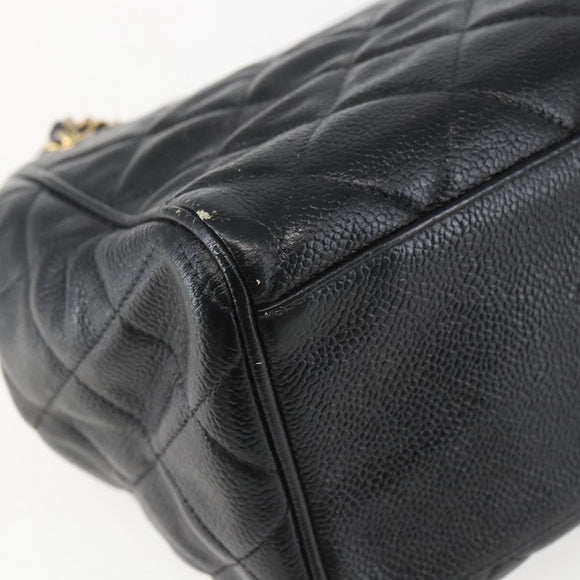 CHANEL Matelasse Chain Shoulder Bag Caviar Skin Black Gold CC Auth ar13862