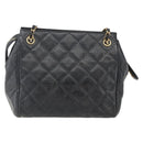 CHANEL Matelasse Chain Shoulder Bag Caviar Skin Black Gold CC Auth ar13862-13
