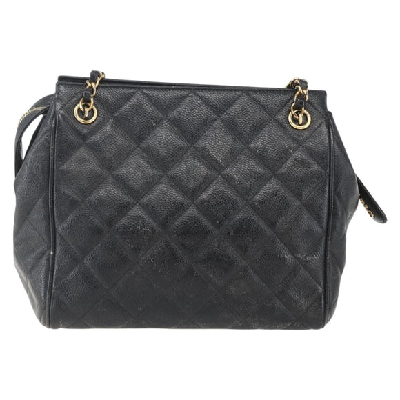 CHANEL Matelasse Chain Shoulder Bag Caviar Skin Black Gold CC Auth ar13862