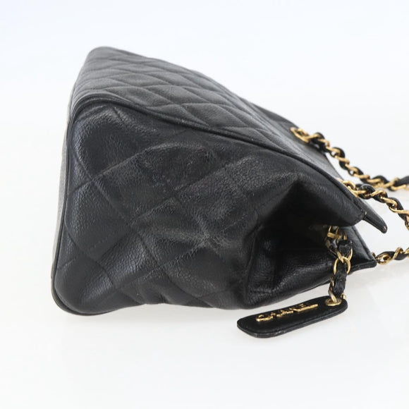 CHANEL Matelasse Chain Shoulder Bag Caviar Skin Black Gold CC Auth ar13862