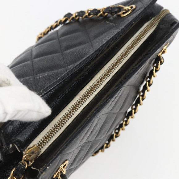 CHANEL Matelasse Chain Shoulder Bag Caviar Skin Black Gold CC Auth ar13862