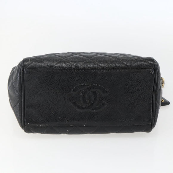 CHANEL Matelasse Chain Shoulder Bag Caviar Skin Black Gold CC Auth ar13862