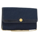 Christian Dior Trotter Canvas Chain Shoulder Bag Navy Gold Auth ar13869-1