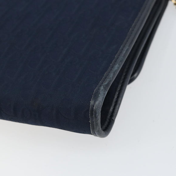 Christian Dior Trotter Canvas Chain Shoulder Bag Navy Gold Auth ar13869