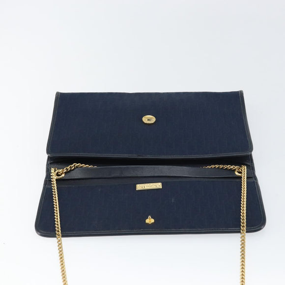 Christian Dior Trotter Canvas Chain Shoulder Bag Navy Gold Auth ar13869