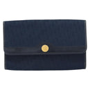 Christian Dior Trotter Canvas Chain Shoulder Bag Navy Gold Auth ar13869-13