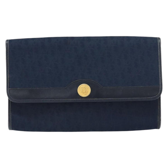 Christian Dior Trotter Canvas Chain Shoulder Bag Navy Gold Auth ar13869