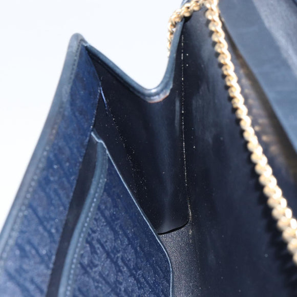 Christian Dior Trotter Canvas Chain Shoulder Bag Navy Gold Auth ar13869