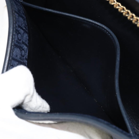 Christian Dior Trotter Canvas Chain Shoulder Bag Navy Gold Auth ar13869