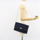 Christian Dior Trotter Canvas Chain Shoulder Bag Navy Gold Auth ar13869-23