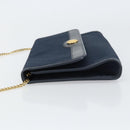 Christian Dior Trotter Canvas Chain Shoulder Bag Navy Gold Auth ar13869-4