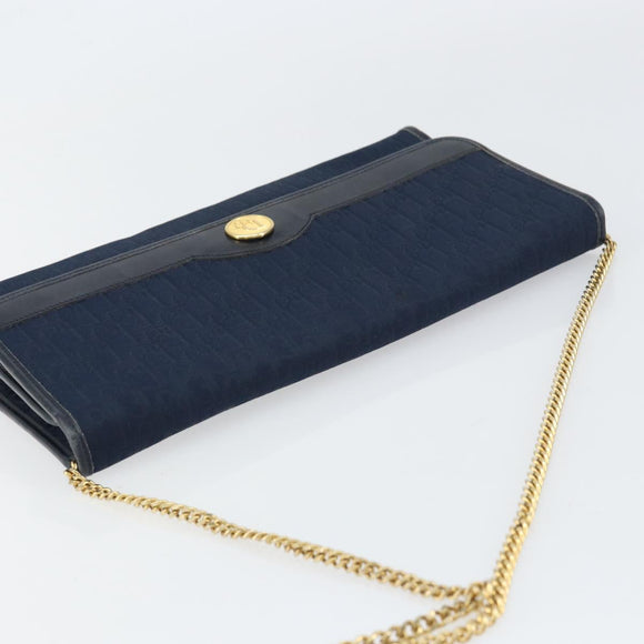 Christian Dior Trotter Canvas Chain Shoulder Bag Navy Gold Auth ar13869
