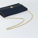 Christian Dior Trotter Canvas Chain Shoulder Bag Navy Gold Auth ar13869-7