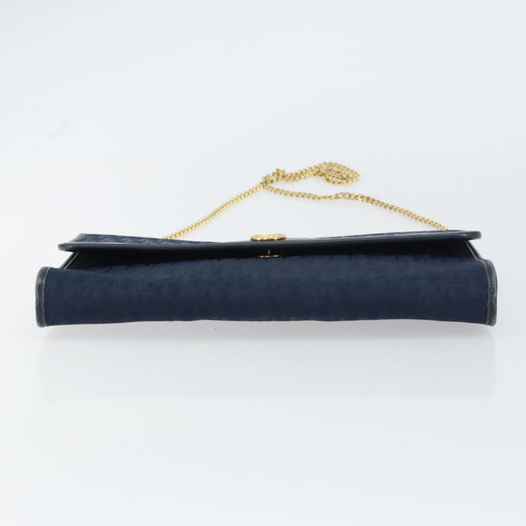 Christian Dior Trotter Canvas Chain Shoulder Bag Navy Gold Auth ar13869