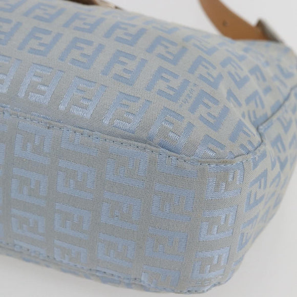FENDI Zucchino Canvas Mamma Baguette Shoulder Bag Light Blue Silver Authar13875V