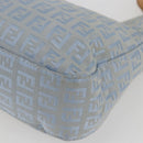 FENDI Zucchino Canvas Mamma Baguette Shoulder Bag Light Blue Silver Authar13875V-15