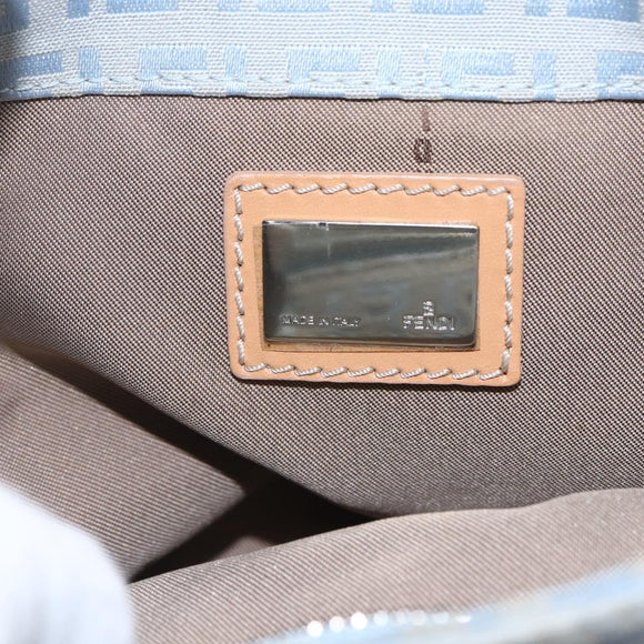 FENDI Zucchino Canvas Mamma Baguette Shoulder Bag Light Blue Silver Authar13875V