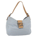FENDI Zucchino Canvas Mamma Baguette Shoulder Bag Light Blue Silver Authar13875V-1