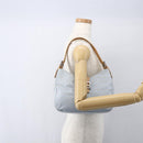 FENDI Zucchino Canvas Mamma Baguette Shoulder Bag Light Blue Silver Authar13875V-22