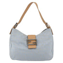 FENDI Zucchino Canvas Mamma Baguette Shoulder Bag Light Blue Silver Authar13875V-13