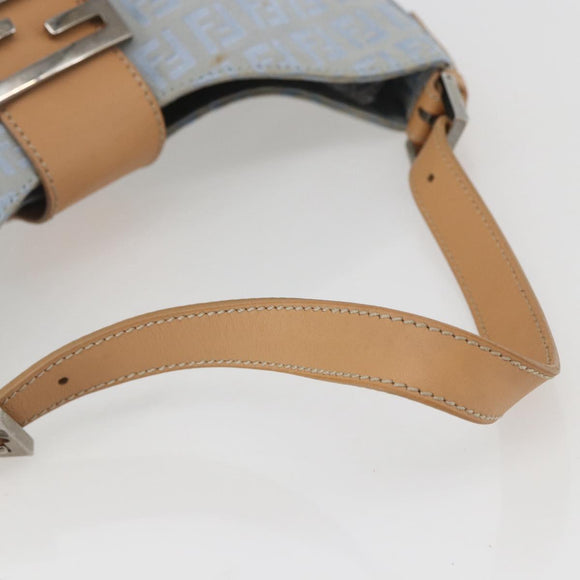 FENDI Zucchino Canvas Mamma Baguette Shoulder Bag Light Blue Silver Authar13875V