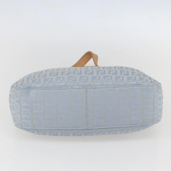 FENDI Zucchino Canvas Mamma Baguette Shoulder Bag Light Blue Silver Authar13875V