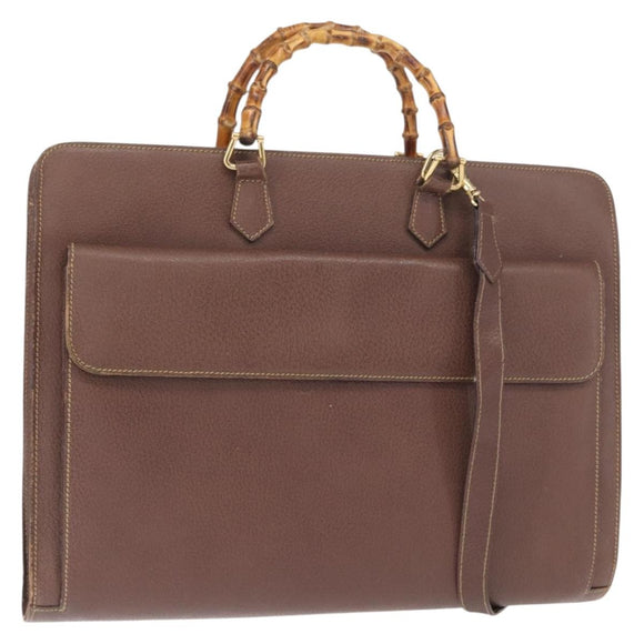 GUCCI Bamboo Business Bag Leather 2way Brown 015 1521 3675 Auth ar13889