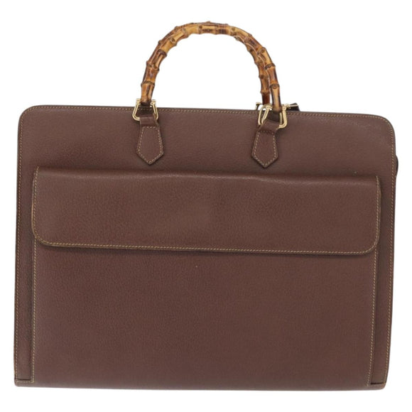 GUCCI Bamboo Business Bag Leather 2way Brown 015 1521 3675 Auth ar13889