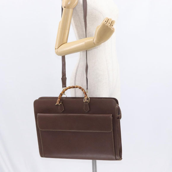 GUCCI Bamboo Business Bag Leather 2way Brown 015 1521 3675 Auth ar13889