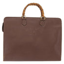 GUCCI Bamboo Business Bag Leather 2way Brown 015 1521 3675 Auth ar13889-3