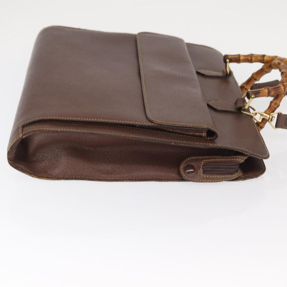 GUCCI Bamboo Business Bag Leather 2way Brown 015 1521 3675 Auth ar13889