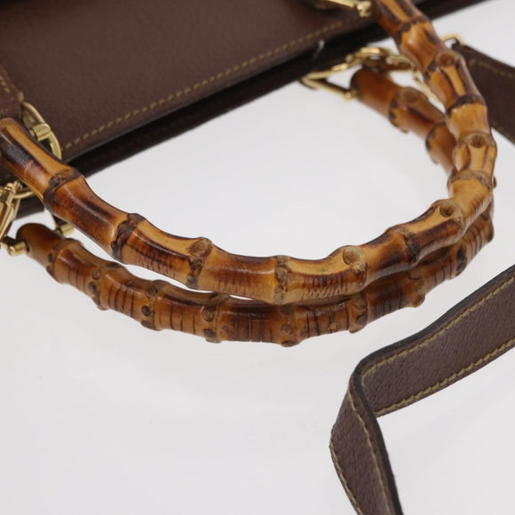 GUCCI Bamboo Business Bag Leather 2way Brown 015 1521 3675 Auth ar13889