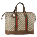 GUCCI GG Supreme Web Sherry Line Boston Bag PVC Beige Gold Auth ar13893-1