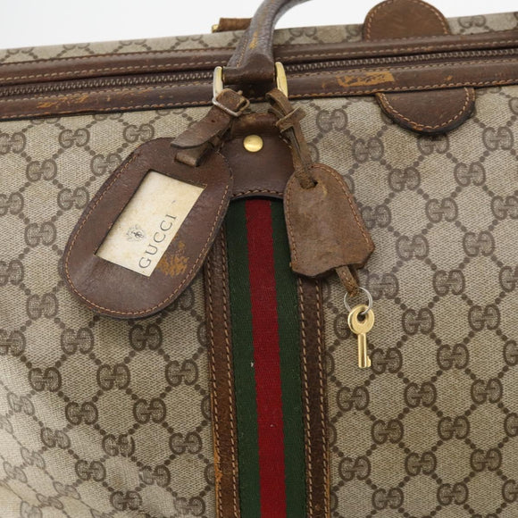 GUCCI GG Supreme Web Sherry Line Boston Bag PVC Beige Gold Auth ar13893